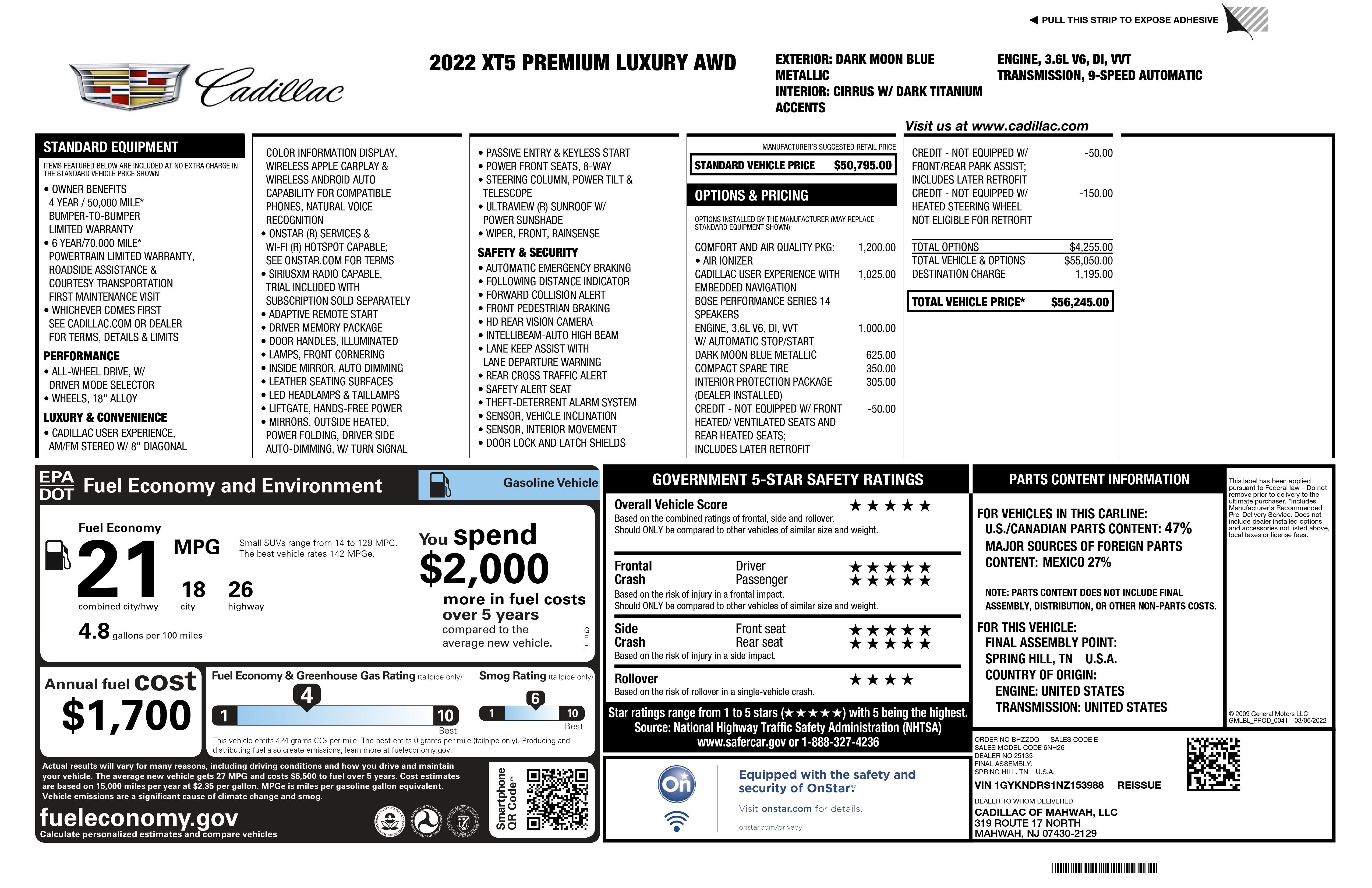 2022 Cadillac XT5 Premium Luxury