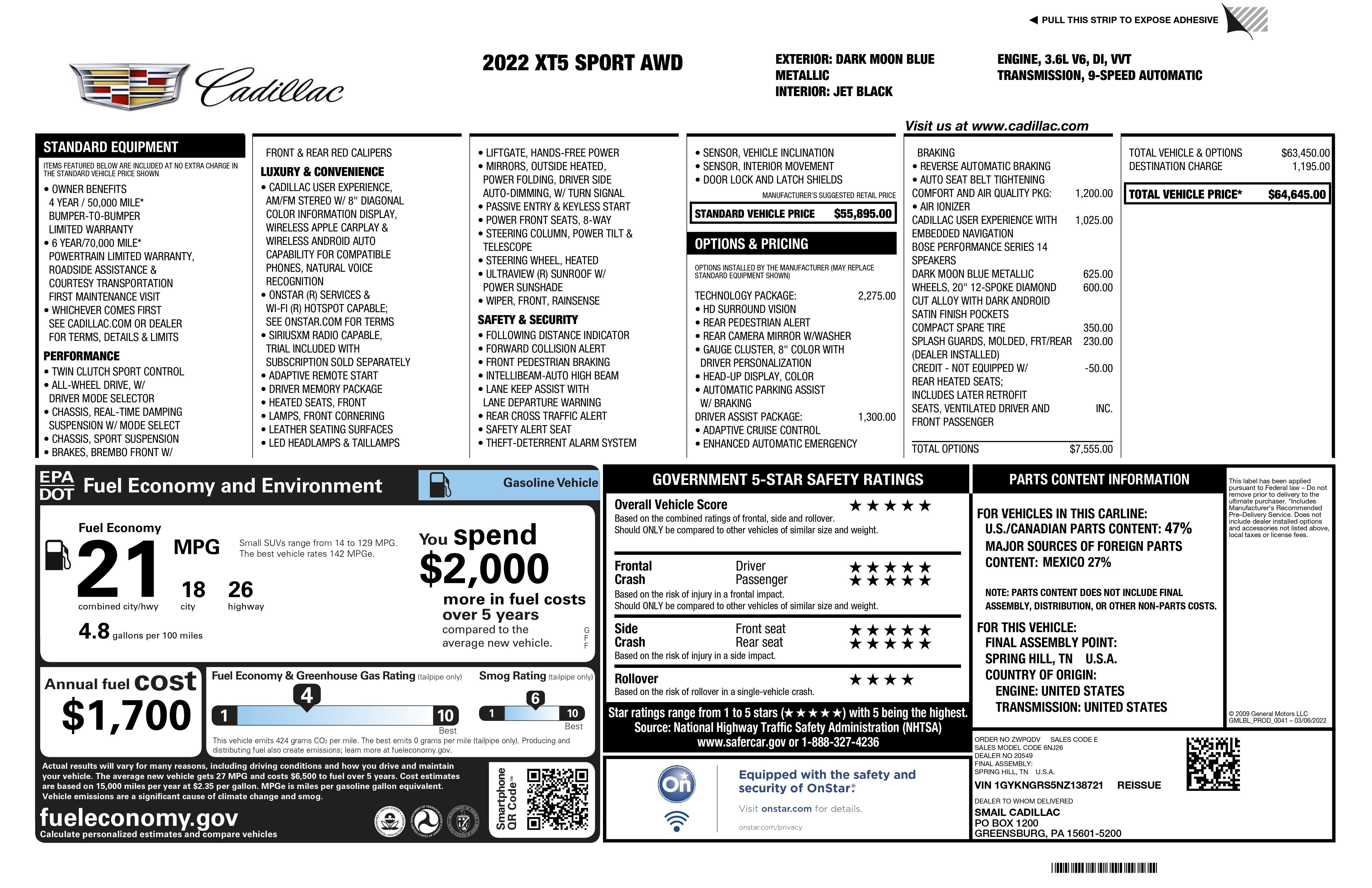 2022 Cadillac XT5 Sport
